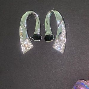 Silver, rhinestones and black fashion earrings